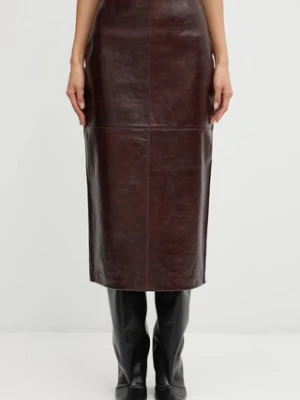 Sportmax spódnica skórzana AFA kolor bordowy midi ołówkowa 2522406022600