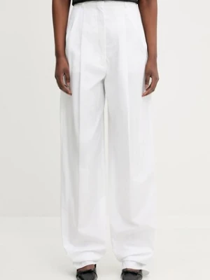 Sportmax spodnie bawełniane Leone damskie kolor biały szerokie high waist 2512131142600