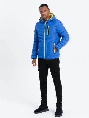 Sportowa kurtka męska pikowana - niebieska V4 Ombre Clothing