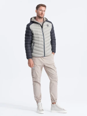 Sportowa kurtka męska pikowana - popielata V11 Ombre Clothing