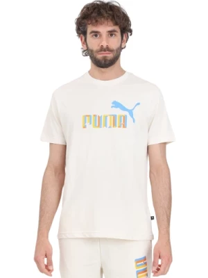 Sportowy Beżowy T-shirt z Nadrukiem Logo Puma