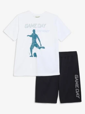 Sportowy T-shirt i bermudy z szybkoschnącego materiału (komplet 2-cz.) BonPrix biały