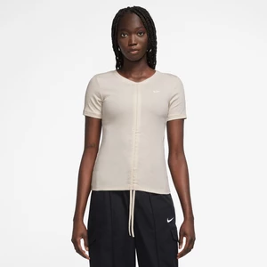 Sportswear Essentials Ribbed Short-Sleeve Mod Cropped Top, marki NIKEApparel, w kolorze Beż, rozmiar