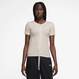 Sportswear Essentials Ribbed Short-Sleeve Mod Cropped Top, markiNike, T-Shirty i Polo, w kolorze beż, rozmiar: