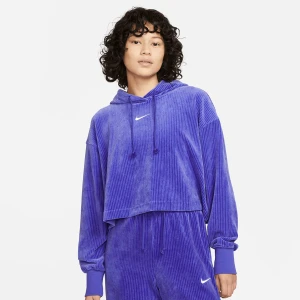 Nike Sportswear Women's Velour Cropped Pullover Hoodie kobiety Bluzy niebieski rozmiar Odzież