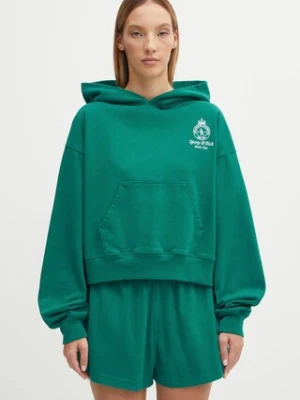 Sporty & Rich bluza bawełniana Crown Tennis Embroidered Cropped damska kolor zielony z kapturem z aplikacją ST074621426GR03