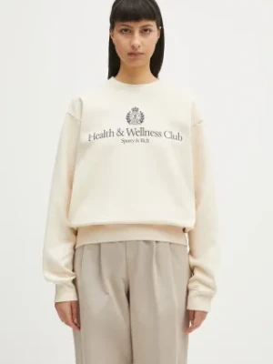 Sporty & Rich bluza bawełniana H&W Crest Crewneck damska kolor beżowy z aplikacją ST071606241CR01