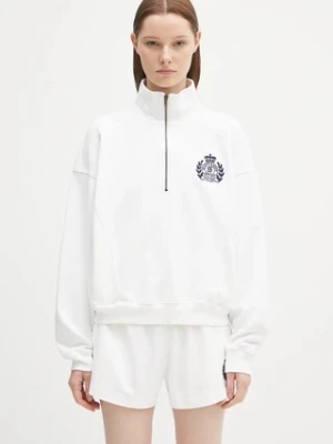 Sporty & Rich bluza bawełniana H&W Crest Embroidered Quarter Zip damska kolor biały z aplikacją ST073620241WH01