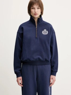 Sporty & Rich bluza bawełniana H&W Crest Embroidered Quarter Zip damska kolor granatowy z aplikacją ST073612241BL106