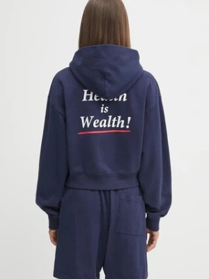 Sporty & Rich bluza bawełniana Health Is Wealth Cropped damska kolor granatowy z kapturem gładka ST074602006BL106