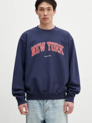 Sporty & Rich bluza bawełniana New York Ivy Crewneck kolor granatowy z nadrukiem ST071606304BL106