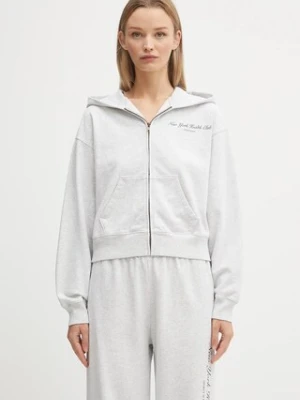 Sporty & Rich bluza bawełniana Ny Health Club Cropped Zip damska kolor szary z kapturem z nadrukiem ST068602043GY03