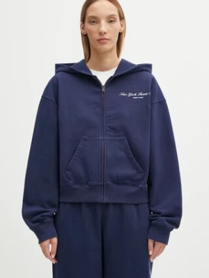 Sporty & Rich bluza bawełniana Ny Tennis Club Cropped Zip damska kolor granatowy z kapturem gładka ST068621402BL106