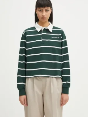 Sporty & Rich bluza bawełniana Serif Logo Cropped Rugby Polo damskie kolor zielony wzorzysta ST008606300GR51