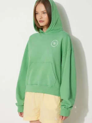 Sporty & Rich bluza bawełniana SRHWC Cropped Hoodie damska kolor zielony z kapturem z nadrukiem WS070S405SV