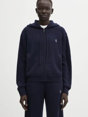 Sporty & Rich bluza wełniana SRC Cashmere damska kolor granatowy z kapturem gładka CA00264302BL106