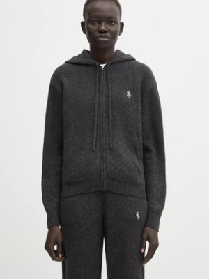 Sporty & Rich bluza wełniana SRC Cashmere damska kolor szary z kapturem gładka CA00264302GY11