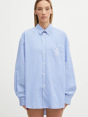 Sporty & Rich koszula bawełniana Crown Tennis Oversized damska kolor niebieski relaxed z kołnierzykiem klasycznym SI006621304ST08