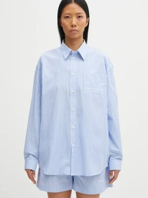 Sporty & Rich koszula bawełniana Eden Script Oversized damska kolor niebieski relaxed z kołnierzykiem klasycznym SI00760673ST61