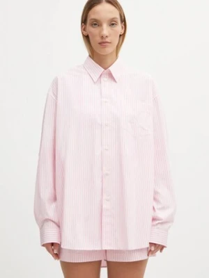 Sporty & Rich koszula bawełniana Eden Script Oversized damska kolor różowy relaxed z kołnierzykiem klasycznym SI00760673ST64