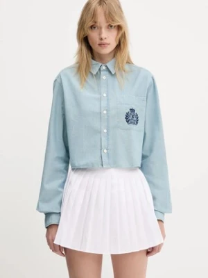 Sporty & Rich koszula bawełniana H&W Crest Cropped Chambray damska kolor niebieski relaxed z kołnierzykiem klasycznym SI024612241BL09