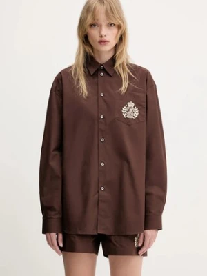 Sporty & Rich koszula bawełniana H&W Crest Oversized damska kolor brązowy relaxed z kołnierzykiem klasycznym SI006612241BR03