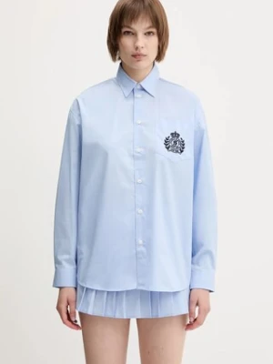 Sporty & Rich koszula bawełniana H&W Crest Oversized damska kolor niebieski relaxed z kołnierzykiem klasycznym SI006612241BL59