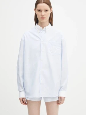 Sporty & Rich koszula bawełniana H&W Crest Oversized Oxford damska kolor niebieski relaxed z kołnierzykiem klasycznym SI025620243ST03