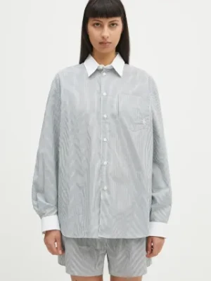 Sporty & Rich koszula bawełniana Src Oversized damska kolor zielony relaxed z kołnierzykiem klasycznym SI019606302ST71