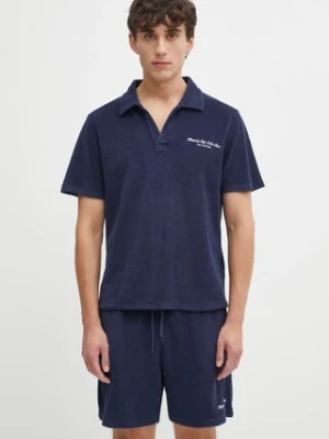 Sporty & Rich polo bawełniane Eden Script Terry męski kolor granatowy gładki TO03260673BL106