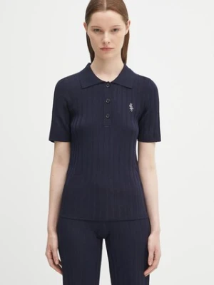 Sporty & Rich polo Src Ribbed Polo damski kolor granatowy WS069620305BL106