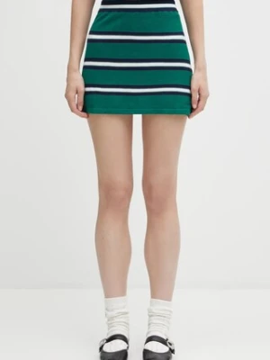 Sporty & Rich spódnica z domieszką jedwabiu Serif Logo Silk Pique Aline kolor zielony mini rozkloszowana SK016621300GR50