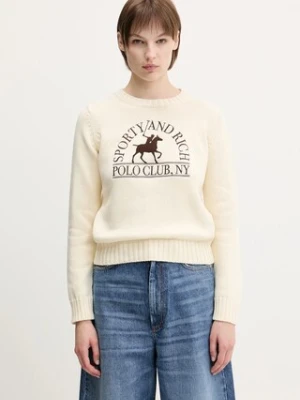 Sporty & Rich sweter bawełniany Polo Club Knitted damski kolor beżowy WS065612252CR01