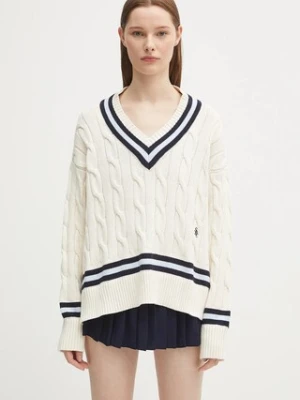 Sporty & Rich sweter bawełniany Src Cableknit V-Neck damski kolor beżowy WS011602302WH38