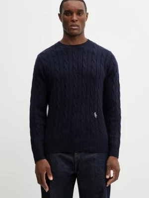 Sporty & Rich sweter wełniany SRC Cableknit Cashmere męski kolor granatowy WS08765302BL106