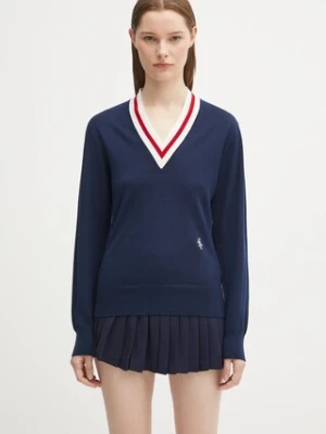 Sporty & Rich sweter wełniany Src Cableknit V-Neck damski kolor granatowy lekki WS070602302BL117