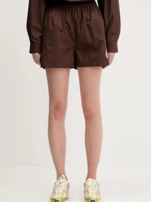 Sporty & Rich szorty bawełniane H&W Crest Poplin damskie kolor brązowy z aplikacją high waist SH012612241BR03
