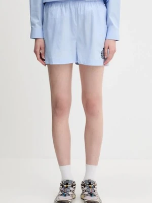 Sporty & Rich szorty bawełniane H&W Crest Poplin damskie kolor niebieski z aplikacją high waist SH012612302BL59