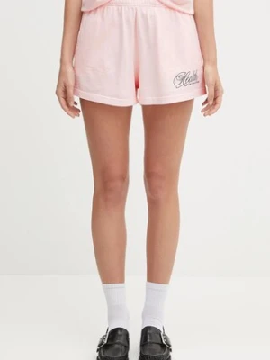 Sporty & Rich szorty bawełniane Health Script Disco damskie kolor różowy z nadrukiem high waist SH037620078P140