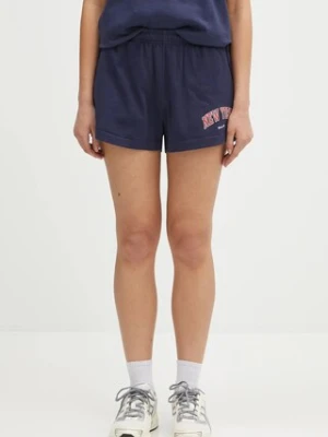 Sporty & Rich szorty bawełniane New York Ivy Disco Short damskie kolor granatowy z nadrukiem medium waist SH037606304BL106