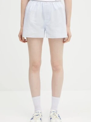 Sporty & Rich szorty bawełniane Serif Logo Oxford damskie kolor niebieski wzorzyste high waist SH015620300ST03