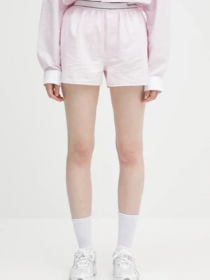 Sporty & Rich szorty bawełniane Serif Logo Oxford damskie kolor różowy wzorzyste high waist SH015620300ST64