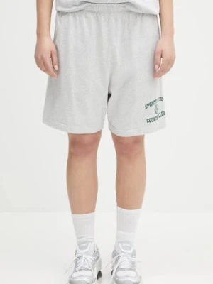 Sporty & Rich szorty Varsity Crest Gym Short damskie kolor szary z nadrukiem medium waist SH039606218GY03