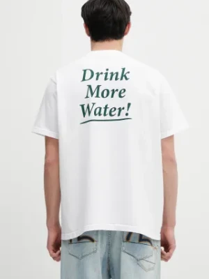 Sporty & Rich t-shirt bawełniany Drink More Water kolor biały z nadrukiem TO043606300WH01