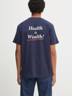 Sporty & Rich t-shirt bawełniany Health Is Wealth kolor granatowy z nadrukiem TO043602006BL106