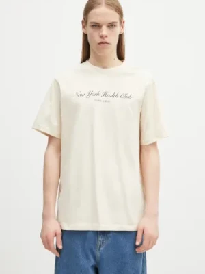 Sporty & Rich t-shirt bawełniany NY Health Club kolor beżowy z nadrukiem TO043514043CR01