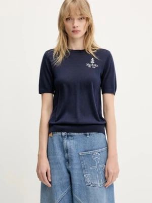 Sporty & Rich t-shirt wełniany Vendome Merino damski kolor granatowy TO078606205BL106