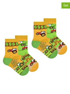Spox Sox Skarpety antypoślizgowe (2 pary) "Tractors" w kolorze zielono-żółtym rozmiar: 27-30