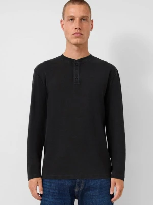 Sprana koszulka Henley z długim rękawem i prążkowaną fakturą QS czarny