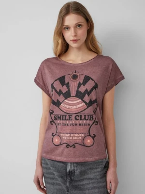 Sprany T-shirt z nadrukiem z przodu QS fioletowy